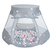 Play Tent For Kids Castle Baby Playhouse For Children With Colorful Balls Pop Up Perfect For Indoor And Outdoor Easy Set Up Includes Carry Bag, Grey: Pearl-Grey-Transparent-Powder Pink