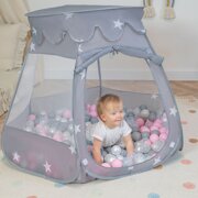 Play Tent For Kids Castle Baby Playhouse For Children With Colorful Balls Pop Up Perfect For Indoor And Outdoor Easy Set Up Includes Carry Bag, Grey: Pearl-Grey-Transparent-Powder Pink