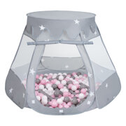 Play Tent For Kids Castle Baby Playhouse For Children With Colorful Balls Pop Up Perfect For Indoor And Outdoor Easy Set Up Includes Carry Bag, Grey: White/ Grey/ Powder Pink