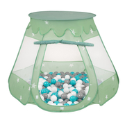 Play Tent For Kids Castle Baby Playhouse For Children With Colorful Balls Pop Up Perfect For Indoor And Outdoor Easy Set Up Includes Carry Bag, Mint: Grey/ White/ Turquoise