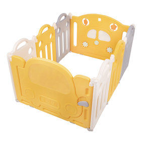 Playpen Box Foldable for Children with Plastic Colourful Balls, White-Yellow: Yellow/ Green/ Blue/ Red/ Orange