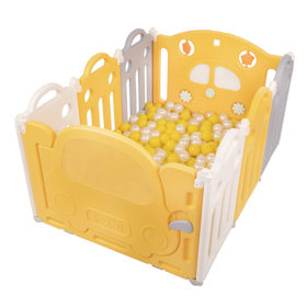 Playpen Box Foldable for Children with Plastic Colourful Balls, White-Yellow: Yellow/ Pearl