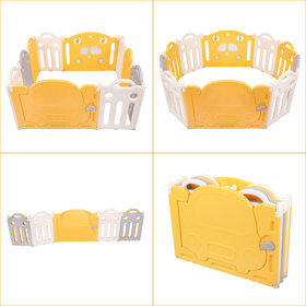 Playpen Box Foldable for Children with Plastic Colourful Balls, White-Yellow: Yellow/ Pearl