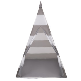 Teepee Tent for Kids Play House With Balls Indoor Outdoor Tipi, Grey-Whitestripes:  Grey/ White/ Transparent/ Babyblue