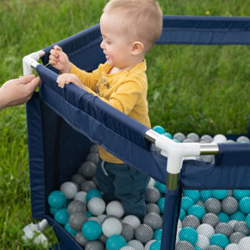 hexagon 6 side play pen with plastic balls, Blue: Pearl/ Grey/ Transparent/ Babyblue/ Mint