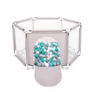 hexagon 6 side play pen with plastic balls , Grey: Grey/ White/ Turquoise