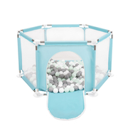 hexagon 6 side play pen with plastic balls , Mint: White/ Grey/ Mint