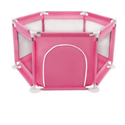 hexagon 6 side play pen with plastic balls , Pink