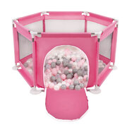 hexagon 6 side play pen with plastic balls , Pink: Pearl/ Grey/ Transparent/ Powder Pink