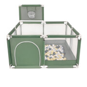 square play pen filled with plastic balls basketball, Green: Dark Turquoise/ Pastel Blue/ Pastel Yellow/ White