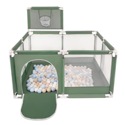 square play pen filled with plastic balls basketball, Green: Pastel Beige/ Pastel Blue/ White