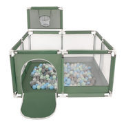 square play pen filled with plastic balls basketball, Green: Pearl/ Grey/ Transparent/ Babyblue/ Mint