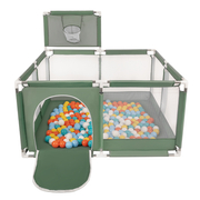 square play pen filled with plastic balls basketball, Green: White/ Yellow/ Orange/ Babyblue/ Turquoise