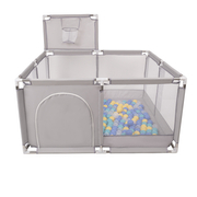 square play pen filled with plastic balls basketball, Grey: Blue/ Turquoise/ Yellow/ Transparent