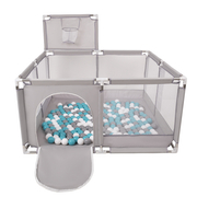 square play pen filled with plastic balls basketball, Grey: Grey/ White/ Turquoise