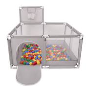 square play pen filled with plastic balls basketball, Grey: Yellow/ Green/ Blue/ Red/ Orange