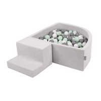 KiddyMoon Foam Playground for Kids with Quarter Angular Ballpit and Balls, lightgrey:white/grey/mint, Ballpit (100 Balls) + Steps