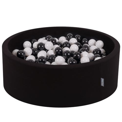 KiddyMoon Baby Foam Ball Pit with Balls ∅ 7cm / 2.75in Made in EU, Panda: black/white, 90x30cm/300 balls