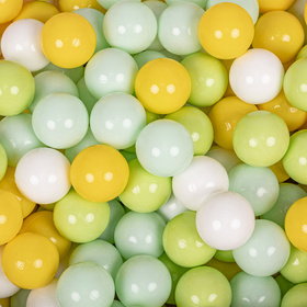 KiddyMoon Soft Plastic Play Balls ∅ 7cm/2.75in Multi-colour Made in EU, white-mint-light green-yellow, 200 Balls/7cm-2.75in