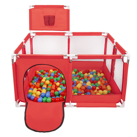 square play pen filled with plastic balls basketball, Red:green/yellow/blue/red/orange, 100 balls