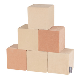 KiddyMoon velvet foam cubes for kids 14cm soft, cubes: sand beige-desert pink, 24 Pieces