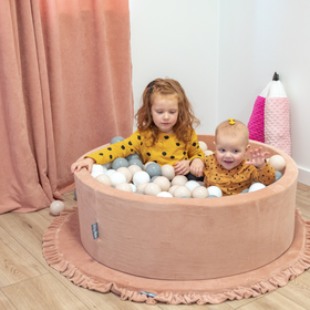 KiddyMoon Baby Foam Ball Pit with Balls ∅ 7cm / 2.75in Made in EU, Coffee: white/pastel beige/brown, 90x30cm/300 balls