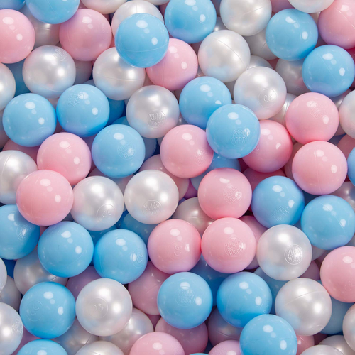 KiddyMoon Baby Foam Ball Pit with Balls ∅ 7cm / 2.75in Made in EU, pink:baby blue/light pink/pearl, 90 x 30 cm / 300 Balls