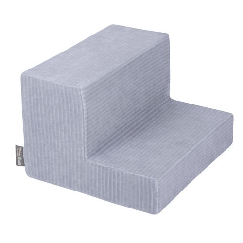 KiddyMoon Foam Playground For Kids Soft Textured Safe Blocks, dark grey: pastel beige/white/perle, Ballpit (100 Balls) + Steps