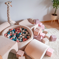 KiddyMoon Soft Ball Pit Round 7cm / 2.75In for Kids, Foam Velvet Ball Pool Baby Playballs, sand beige:brown/copper/pastel beige/salmon pink, 90x30cm/300 balls