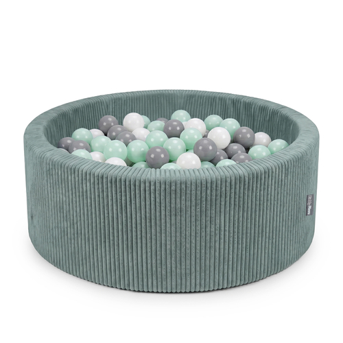 KiddyMoon Ball Pit for Baby and Toddler, Soft Play Ball Pit, 90 x 30 cm with 200 Balls, Soft Foam Ball Pool, Ribbed Washable Cover, Green: White/Grey/Mint, 90 x 30 cm / 200 Balls