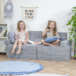 KiddyMoon Foam Sofa for Children Multifunctional Mattress Armchair Kids Foldable Bed Folding Toddler Couch Chair for Playroom Bedroom Living Room, dark grey, Sofa with 2 Pillows