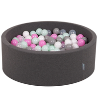 KiddyMoon Baby Foam Ball Pit with Balls ∅ 7cm / 2.75in Made in EU, dark grey:transparent/grey/white/pink/mint, 90 x 30 cm / 300 Balls