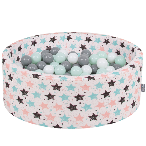 KiddyMoon Baby Foam Ball Pit with Balls ∅ 7cm / 2.75in Made in EU, Light Beige, 90 x 30 cm / 200 Balls