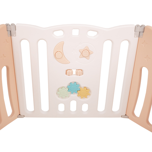 Playpen Box Foldable for Children with Plastic Colourful Balls, white-pink:yellow/green/blue/red/orange, 6 + 2 Panels/100 Balls