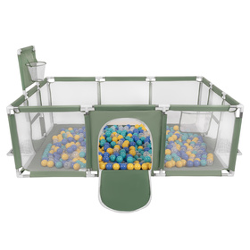 Baby Playpen Big Size Playground with Plastic Balls for Kids, green: turquoise/blue/yellow/transparent, 100 balls