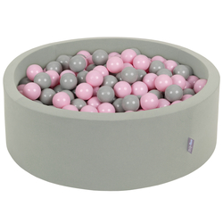 KiddyMoon Baby Foam Ball Pit with Balls ∅ 7cm / 2.75in, sage: powder pink/grey, 90x30cm/200 balls