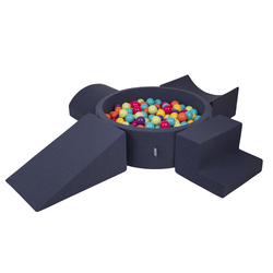 KiddyMoon Foam Playground for Kids with Round Ballpit ( ∅ 7cm/2.75In) Soft Obstacles Course and Ball Pool, Made In The EU, darkblue:lgreen/yellow/turquoi/orange/dpink/purple, Ballpit (200 Balls) + Version 5