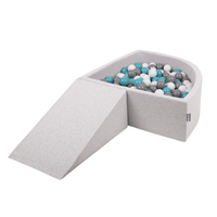 KiddyMoon Foam Playground for Kids with Quarter Angular Ballpit and Balls, lightgrey:grey/white/turquoise, Ballpit (200 Balls) + Wedge