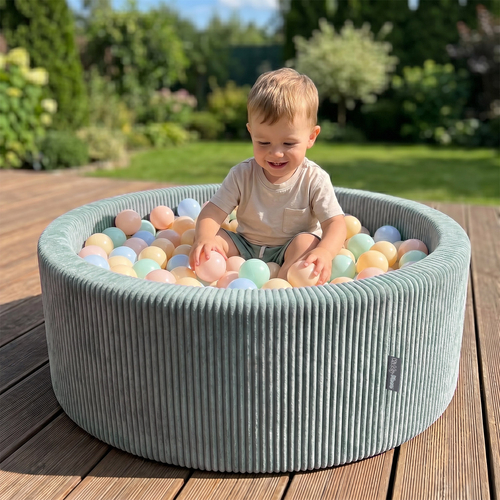 KiddyMoon Ball Pit for Baby and Toddler, Soft Play Ball Pit, 90 x 30 cm with 200 Balls, Soft Foam Ball Pool, Ribbed Washable Cover, Green: Pastel Beige/White/Mint, 90 x 30 cm / 200 Balls
