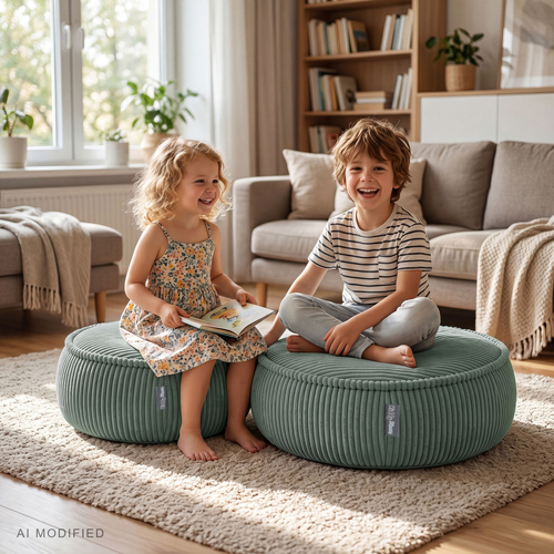 KiddyMoon Kids’ Foam Pouffe with Removable Cover, light grey, L