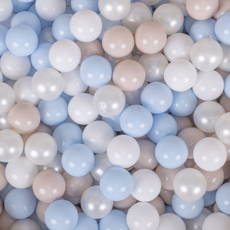 KiddyMoon Soft Plastic Play Balls ∅ 7cm/2.75in Multi-colour Made in EU, pastel beige/pastel blue/white/pearl, 200 Balls/7cm-2.75in