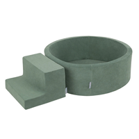 KiddyMoon Foam Playground Velvet for Kids with Round Ball pit (∅ 7cm/2.75In) Soft Obstacles Course and Ball Pool, Certified Made In The EU, forest green:white/grey/mint, Ballpit (200 Balls) + Steps