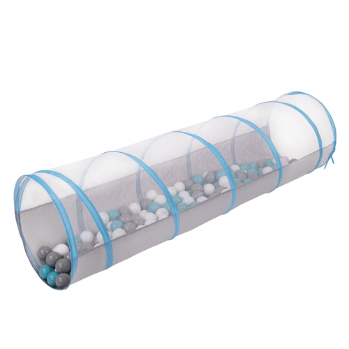 Play Tunnel For Kids Toddlers Pop Up Crawl Tunnel Foldable Crawling Play Tent for Children Perfect For Indoor And Outdoor Easy To Assemble, grey-blue:grey/white/turquoise, 100 Balls