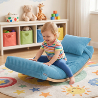 KiddyMoon Cushion Set For Balance Board Mattress and Pillow Ribbed Fabric Washable Cover, blue, Mattress/Pillow
