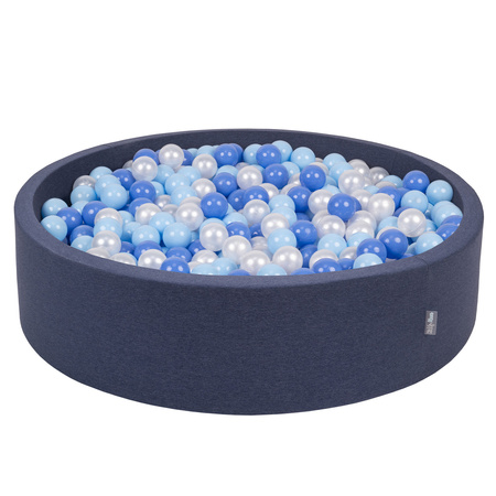 KiddyMoon Soft Ball Pit Round  ∅ 7Cm / 2.75In For Kids, Foam Ball Pool Baby Playballs Children, Made In The EU, dark blue:babyblue/blue/pearl, 120x30cm/300 balls