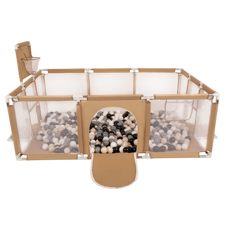 Baby Playpen Big Size Playground with Plastic Balls for Kids, beige:pastel beige/gray/white/black, 100 balls