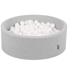 KiddyMoon Baby Foam Ball Pit with Balls ∅ 7cm / 2.75in Made in EU, light grey:white, 90x30cm/300 balls