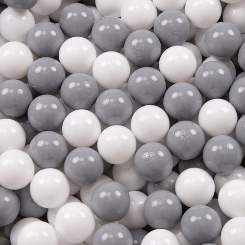 KiddyMoon Soft Ball Pit Square  ∅ 7Cm / 2.75In For Kids, Foam Ball Pool Baby Playballs Children, Made In The EU, light grey:white-grey, 120x30cm/1000 balls