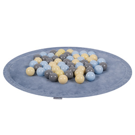 KiddyMoon velvet play mat and bag 2in1 for kids, ice blue:pastel blue/pastel yellow/grey, XL/50 balls