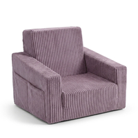 Foam armchair for kids convertible into bed, handle and side pockets, corduroy cover, purple, UNI